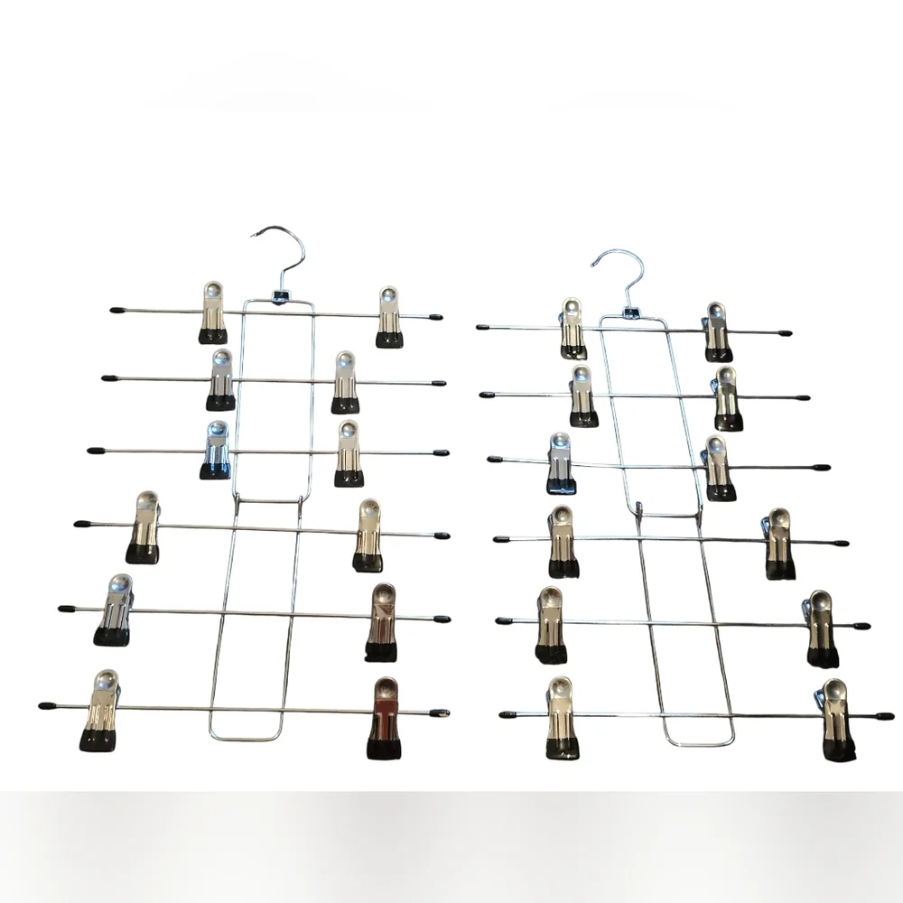 Pants Hangers with Clips,Space Saving Hanging Closet Organizer-6 Tiers Set Of 2 - Picture 2 of 2